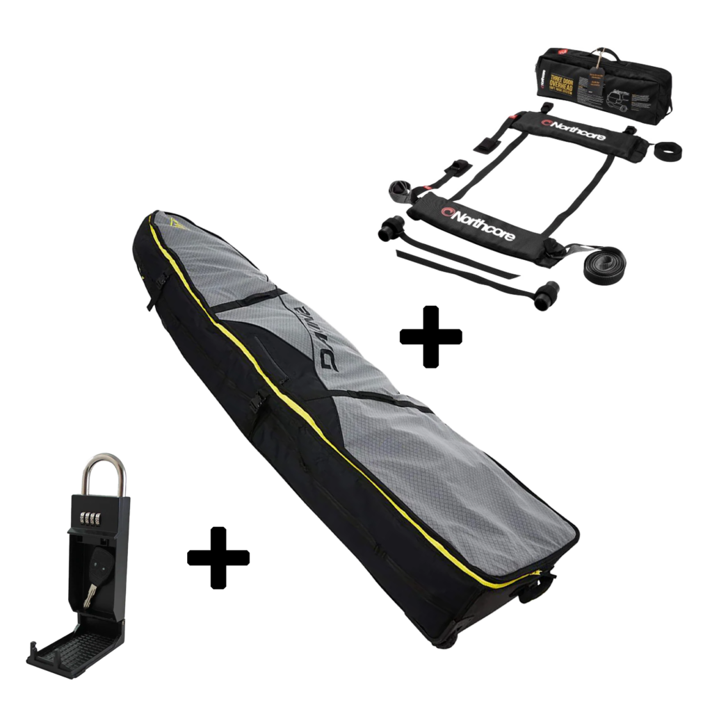 Dakine world traveller, North Keypod, North 3-door Roofrack, Roofrack, Keypod, surftrip, surf, boardbag, travel boardbag, surftas